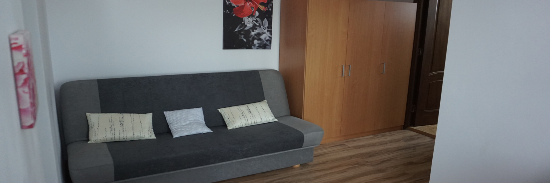 Spacious bedroom with modern furniture